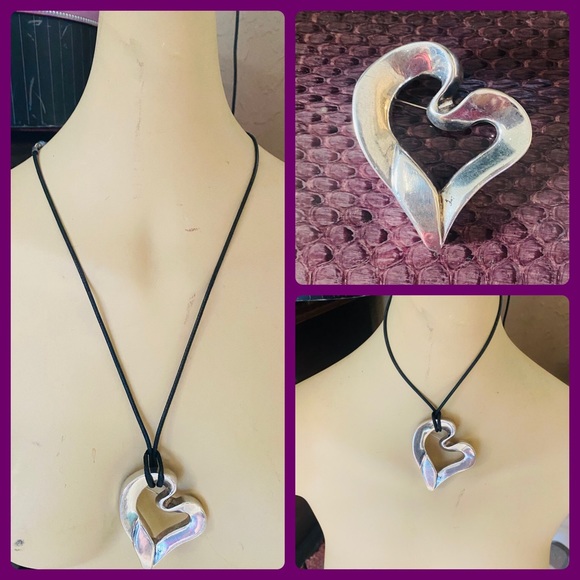 Sterling Silver 925 SSL Big Heart Brooch - Picture 1 of 9